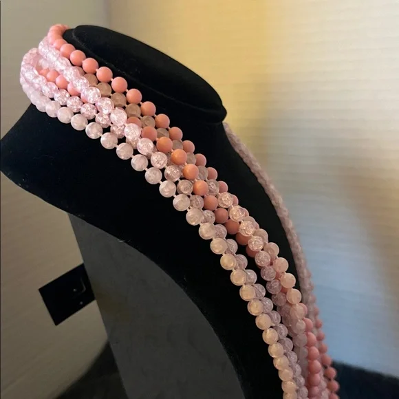 Elegant Pink 3 Strand Beaded Necklace 26” Drop - Picture 5 of 6